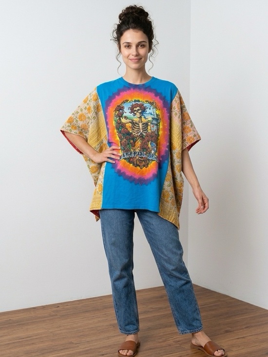 Grateful Dead Tops - Handcrafted Upcycled Grateful Dead Kantha Tunic One Size
